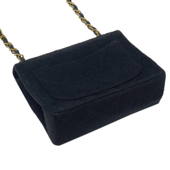 Chanel Navy Chain Matelasse Shoulder Mini Flap Jersey Coco Mark Bag - Picture 1 of 14